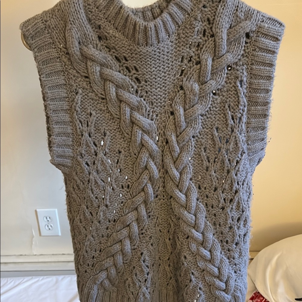 Gray Cable Knit Sweater Vest